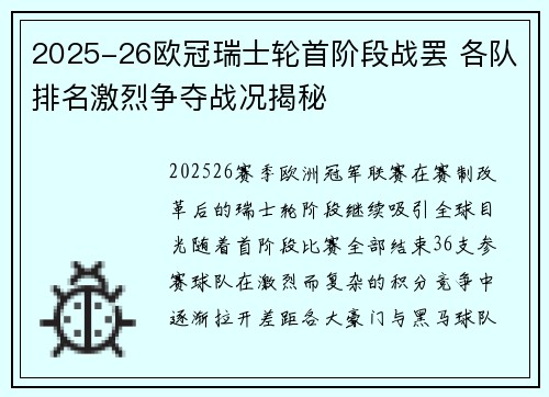 2025-26欧冠瑞士轮首阶段战罢 各队排名激烈争夺战况揭秘