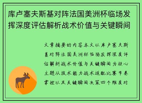 库卢塞夫斯基对阵法国美洲杯临场发挥深度评估解析战术价值与关键瞬间